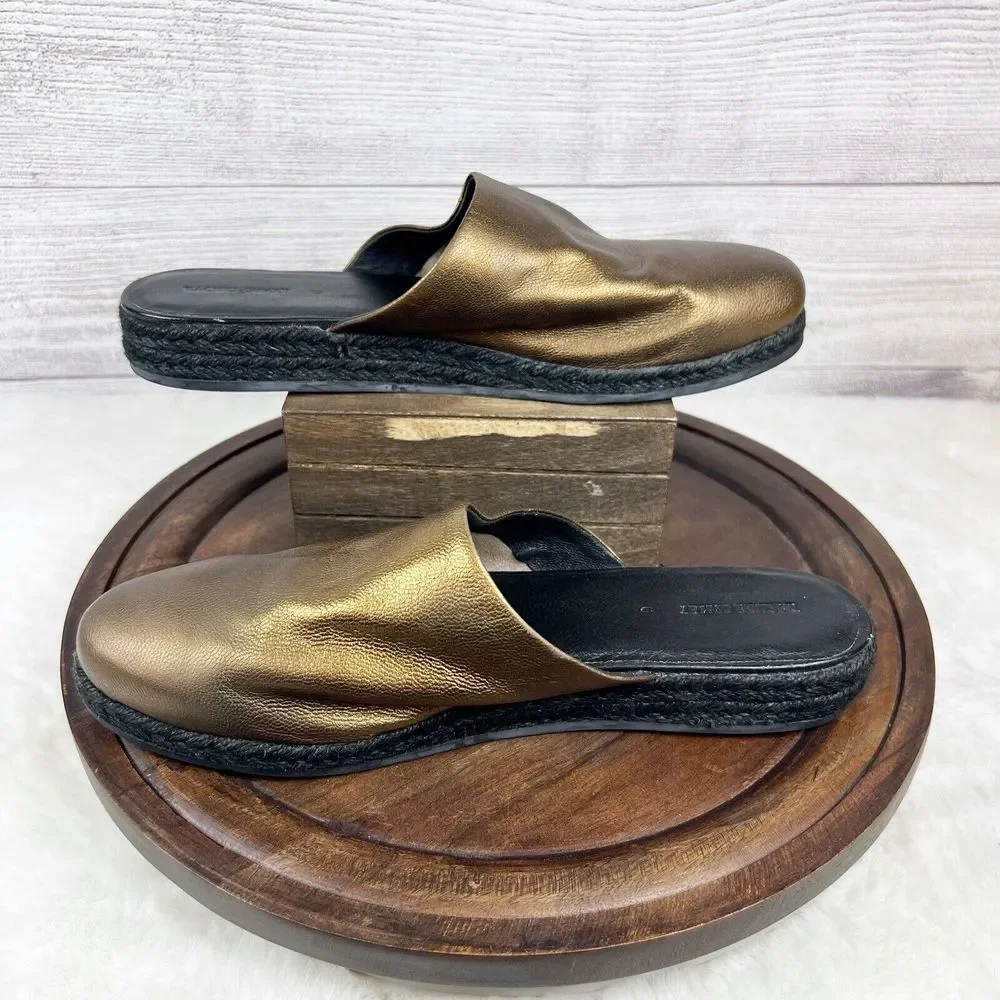 Rachel Comey Women’s Gold Leather Espadrilles Mules Size 6 Flats Shoes